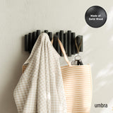 Umbra Picket Wall-Mounted Coat Rack Rail Hook with 5 Retractable Wood Pegs – Modern, Space-Saving Storage Organizer, Black Umbra
