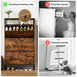 HOMMPA Shoe Storage Cabinet with 3 Flip Drawers, Freestanding Shoe Organizer with Metal Legs for Entryway, Narrow Shoe Rack Cabinet, Rustic Brown, 11.81''D x 31.49''W x 54.17''H HOMMPA