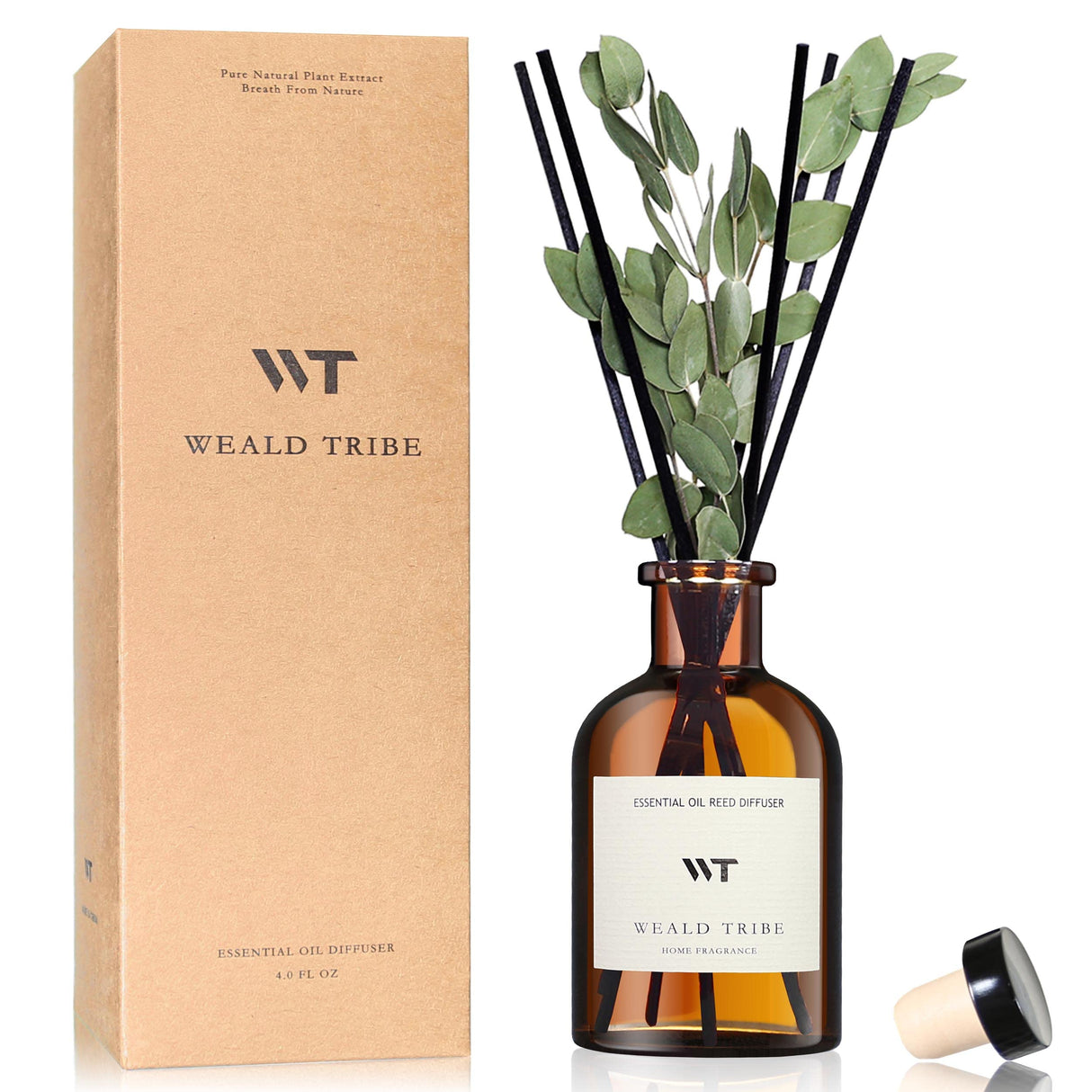 WEALD TRIBE Flower Reed Diffuser Set Eucalyptus & Lavender Scent For Bathroom Accessories Shelf Decor & Air Fresheners, Sticks Defusers With 4.0 fl oz Essential Oils, House Bedroom Office Decor & Gift WEALD TRIBE