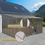 Domi 12x16FT Lean-to Sunroom, Wall Mounted Solarium with Galvanized Steel Sloping Roof, Moveable PVC Screen, Front Door&Side Sliding Door, Outdoor Permanent Gazebo Against Wall Sun Room for Patio Deck domi outdoor living