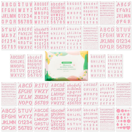 Midenco Reusable Small Letter Stencils for Painting, 36 Pcs (1/4, 1/2, 3/4, 1, 5/4 in.) Plastic Templates with Number & Alphabet - DIY Crafts Midenco