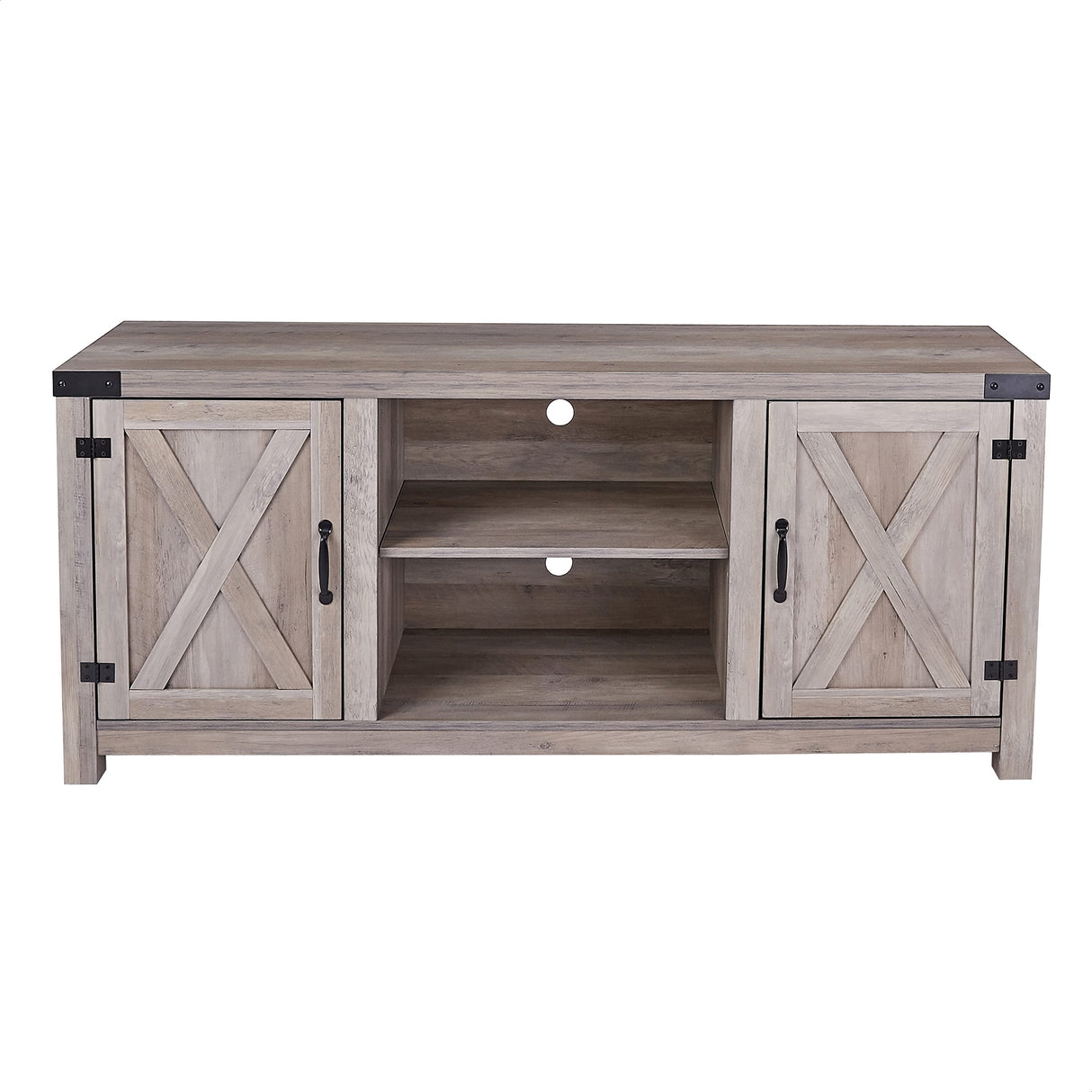 ROCKPOINT 58inch Barn Door TV Stand Entertaiment Media Console Center Industrial Style , Grey Wash ROCKPOINT