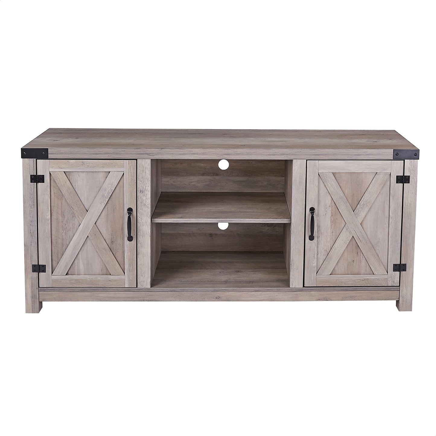 ROCKPOINT 58inch Barn Door TV Stand Entertaiment Media Console Center Industrial Style , Grey Wash - WoodArtSupply