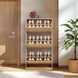 Finnhomy 3 Tier Shoe Cabinet with Natural Rattan Flip Drawers for Entryway, Free Standing Slim Shoe Storage Organizer with Large Top Board, Shoe Cabinet with Adjustable Width Drawers, Natural Finnhomy