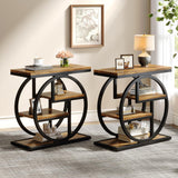 Tribesigns End Table Set of 2, 4-Tier Narrow Side Table with Storage Shelves, Wood Small Sofa Side Table with Geometric Metal Frame, Industrial Bedside Table for Bedroom, Living Room, Rustic Brown Tribesigns