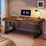 Tribesigns 63-Inch Executive Desk, Farmhouse Office Computer Desk with Sturdy X-Shaped Legs, Large Writing Table Business Furniture Workstation for Home Office, Study (Rustic Brown & Black) Tribesigns