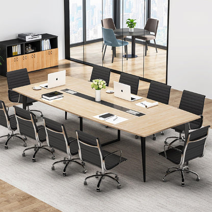 Tribesigns 8FT Conference Table, 94.48L x 47.24W x 29.52H Inches Large Boat Shaped Meeting Seminar Table with Cable Grommets, Modern Conference Room Table for Office (Light Wood Grain, 8ft) - WoodArtSupply