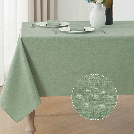 Veblandy Rectangle Tablecloth Linen Textured Waterproof & Stain Resistant Table Cloth Wrinkle Free Decorative Fabric Farmhouse Table Cover for Dining/Party/Buffet/Wedding, 52 x 70 Inch, Sage Green Veblandy