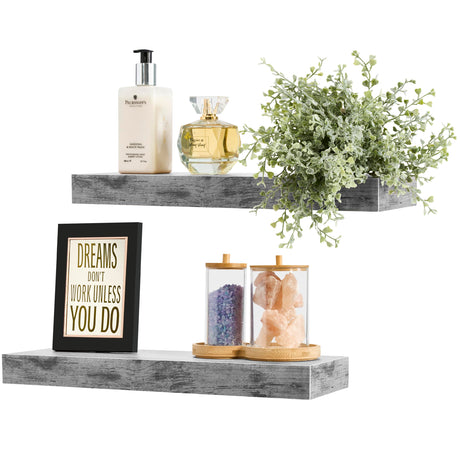 Sorbus Floating Shelves for Wall, Bathroom Shelves Wall Mounted for Kitchen, Bedroom, Bathroom Storage Over Toilet, Hanging Book Shelf for Wall Home Decor Living Room (Grey, 2 Pack) Sorbus