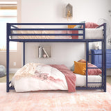 DHP Miles Low Metal Bunk Bed Frame for Kids, With Built-in Ladder, High Guardrail and Metal Slats, Floor Bed Bottom Bunk, No Boxspring Required, For Small Spaces, Full-Over-Full, Blue DHP