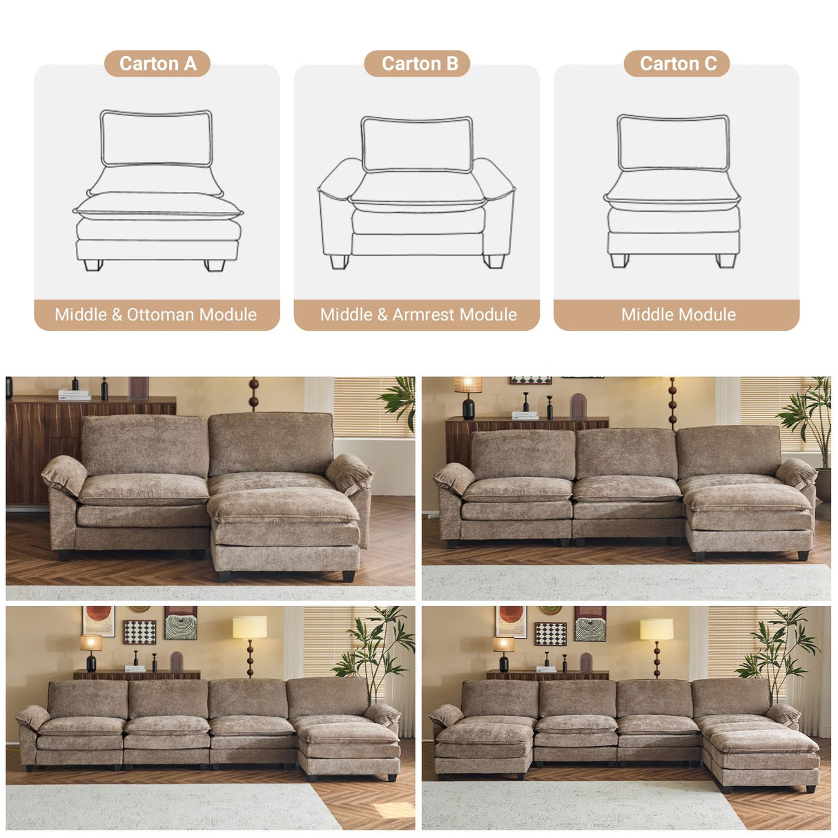 VINGLI 87" Convertible Sectional Sofa,L-Shaped Deep Seat Sofa Couch for Living Room,Modern 2-Seat Loveseat Sofa with Ottoman for Small Space(Espresso Brown) VINGLI