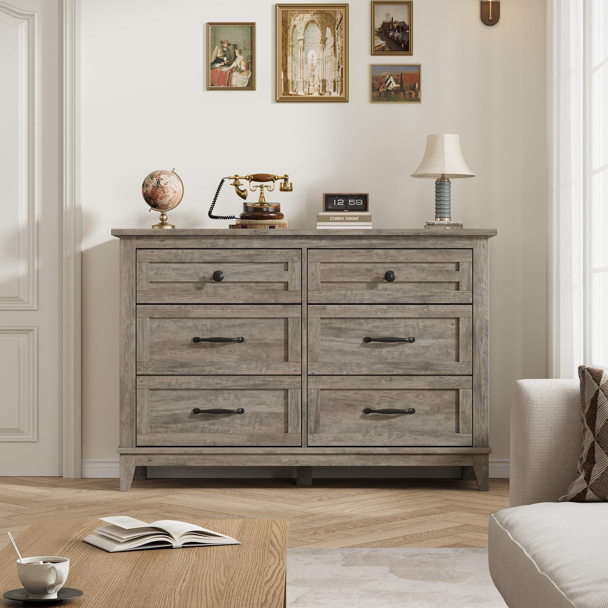 GarveeHome 6 Dresser for Bedroom, 47 in Wide Drawer Dresser with Storage Freestanding, Wooden Closet Storage Chest for Living Room, Bedroom, Entryway, Grey GarveeHome