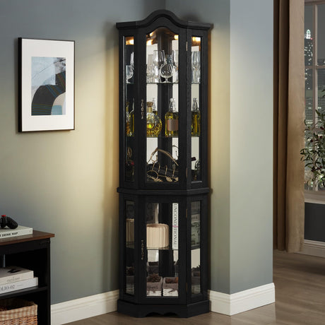 TERRUPEX Lighted Corner Curio Cabinet with Tempered Glass Doors & Shelves,Elegant Display Storage for Living Room & Bedroom Decor TERRUPEX
