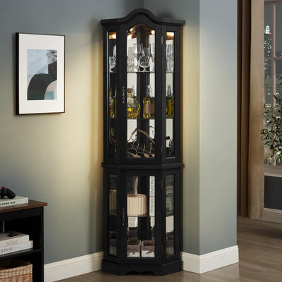 TERRUPEX Lighted Corner Curio Cabinet with Tempered Glass Doors & Shelves,Elegant Display Storage for Living Room & Bedroom Decor
