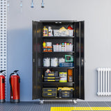 UINSOO 72" Tall Black Metal Storage Cabinet with Wheels, Rolling Storage Garage Cabinet with Adjustable Shelves and Door for Garage, Office, Kitchen, Laundry Room, Assembly Required UINSOO