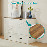 Tltaroni Queen Murphy Bed with Charging Station Large Storage Drawer, Farmhouse Wood Space Saving Hidden Foldable Cabinet Bed for Bedroom Office School, Rustic White Tltaroni