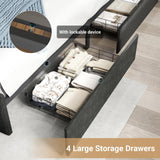 Kiivakii Full Size Bed Frame with 4 Drawers, LED Metal Platform Bed with Upholstered Storage Headboard, Built in Charging Station, No Box Spring Needed, Dark Gray Kiivakii