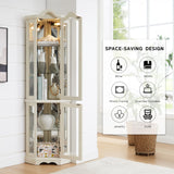 CKEASEAN Corner Curio Cabinet, 70.5" H Lighted Glass Display Case with 5 Adjustable Tempered Glass Shelves, Light Bulb Included, Wine Cabinet Rack for Bar and Liquor Storage (White) CKEASEAN