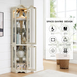 Eyisean Lighted Corner Curio Cabinet 70.5" Tall Wooden China Cabinet with Tempered Glass Doors, Freestanding Glass Display Case Wine Cabinet Storage Rack for Bar and Liquor Storage (White) Eyisean