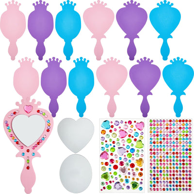 Liliful 12 Pack Princess Foam Mirror Kits Decorate Your Own Princess Mirrors Party Supplies Kids Unbreakable Toy Crafts for Girls Party Favors Birthday DIY Decorations (Pink, Purple, Blue,Cute)