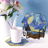 Diamond Art Coasters Van Gogh Starry Night, 7 PCS Diamond Art Hexagonal Coasters with Holder, Small Diamond Painting Kits for Adults Beginners NUFTVI