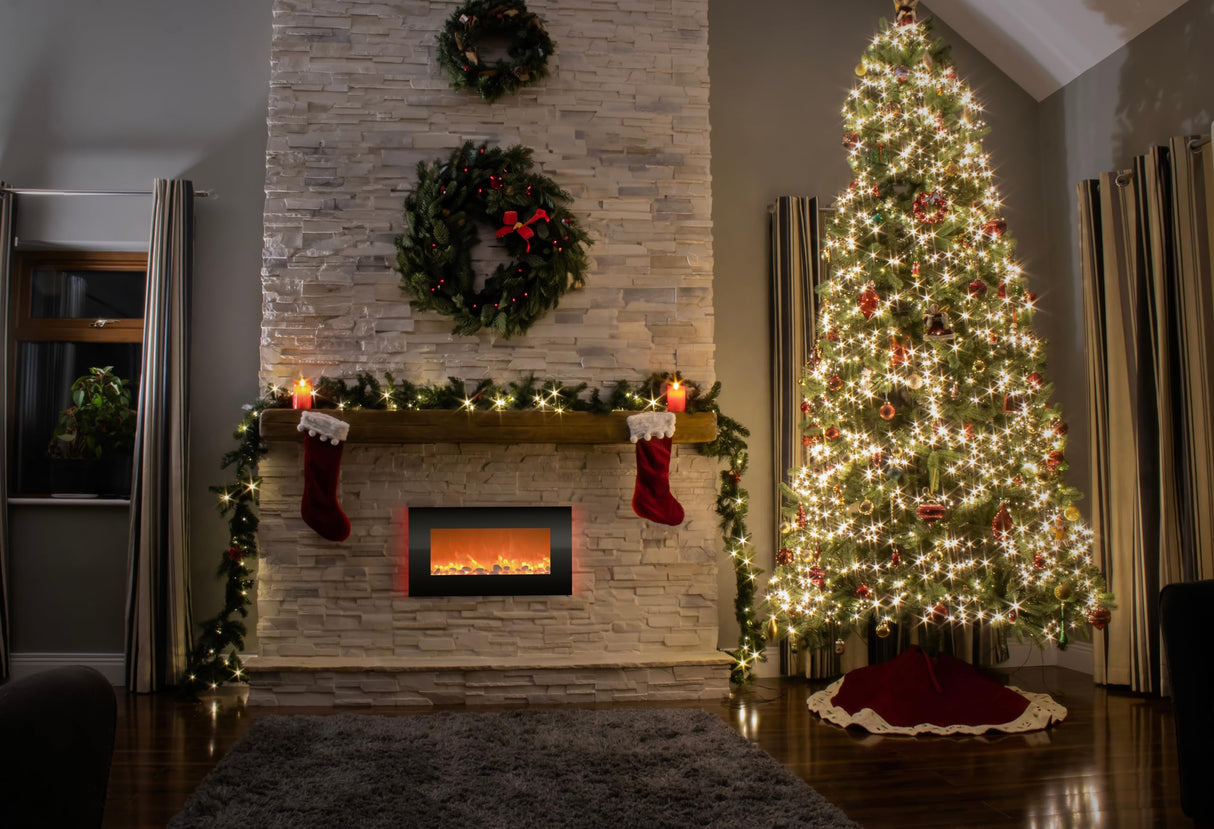 Northwest Electric Fireplace - 30 Inch Wall Mounted Fireplace - 13 Backlight Colors and Remote Controlled LED Flames, Heat, and Brightness (Black) Northwest