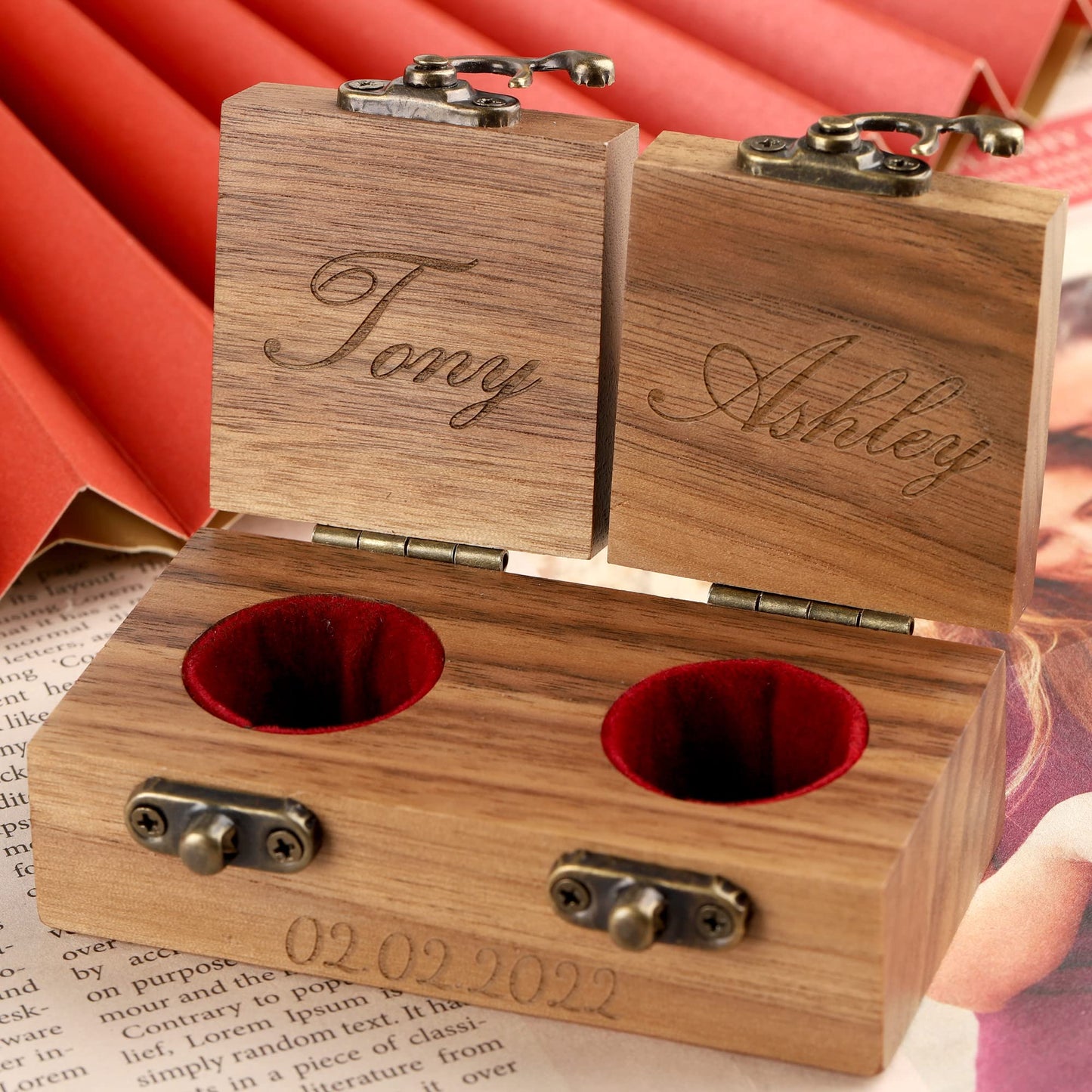 Godchoices Personalized Wooden Engagement Ring Box Wooden Rustic Ring Case | Custom Name Engraved Ring Bearer Box Wooden Ring Holder for Proposals, Wedding Ceremony - WoodArtSupply