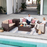 Super Patio 8 Pieces Outdoor Patio Furniture Set, Wicker Patio Conversation Sets with Storage Box, Rattan Outdoor Sectional Sofa Set with Cushions and Coffee Table for Outside Porch, Deck, Brown Super Patio