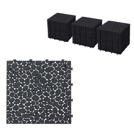 60 Pcs Floor Tiles, Pebble Pattern Plastic Interlocking Deck Tiles, 12" x 12" Patio Tile Outdoor Interlocking All Weather, Outdoor Waterproof Flooring for Bathroom Shower, Balcony, Porch, Black cloblane
