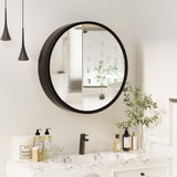 Royal Windsor 20 Inch Round Medicine Cabinet Mirror, Bathroom Mirror Wall Cabinet with Storage and Shelf, Surface Wall Mounted,Arched Cabinet Makeup Vanity Mirror for Bedroom, Black Royal Windsor
