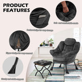 Congermom Lazy Chair with Folding Ottoman,Leisure Sofa Chair,Soft Fabric Armchair with Armrests and Side Pockets, Reading Chair with Footrest for Living Room, Bedroom, Office (Plush Dark Grey) Congermom