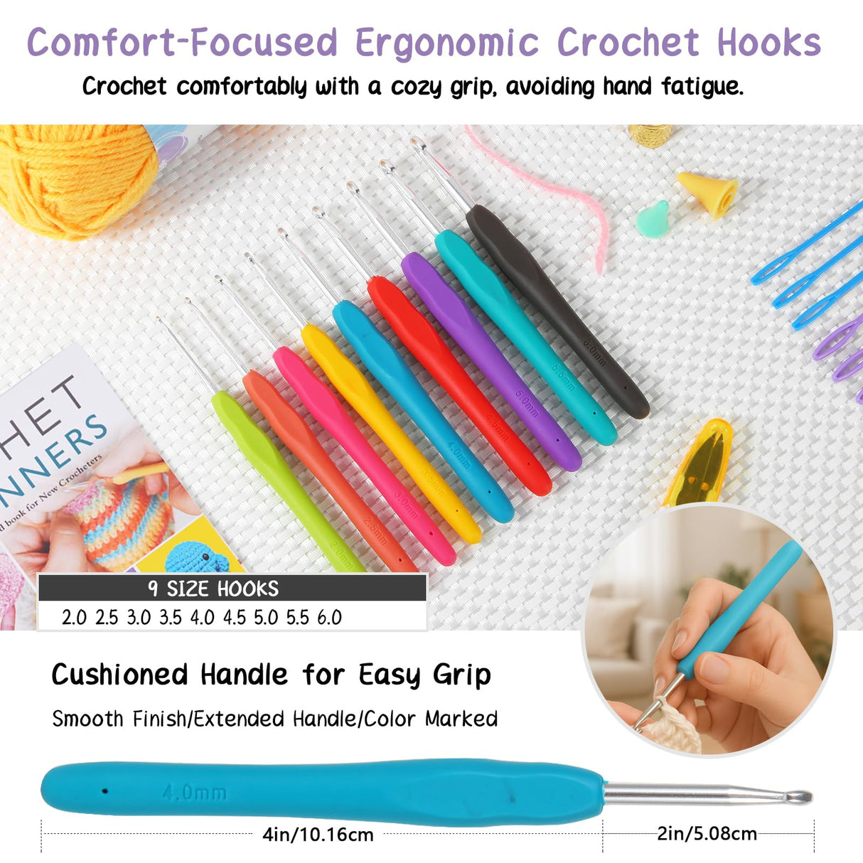 JC CRAFT Deluxe Beginner Crochet Kit – 116-Piece Set with 20 Yarns, Ergonomic Hooks, Accessories, Book for Beginners & Online Tutorial – DIY Starter Kit for Adults & Kids with Purple Bag & Case JC CRAFT