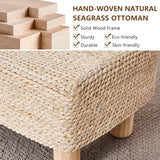 Cpintltr Foot Stool Ottoman Rectangular Footrest Pouf Ottomans Natural Seagrass Footstool with Wooden Legs Hand Weave Step Stool for Living Room Bedroom Entryway Natural White Cpintltr