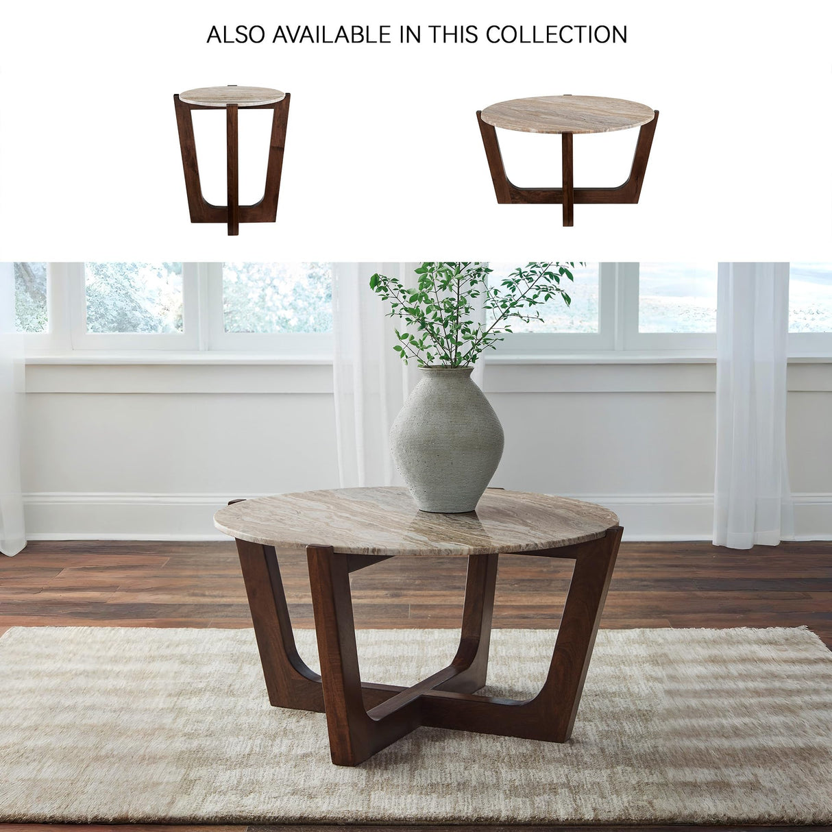 Signature Design by Ashley Tanidore Casual Solid Mango Wood Coffee Table with Marble Top, Dark Brown & Beige Signature Design by Ashley
