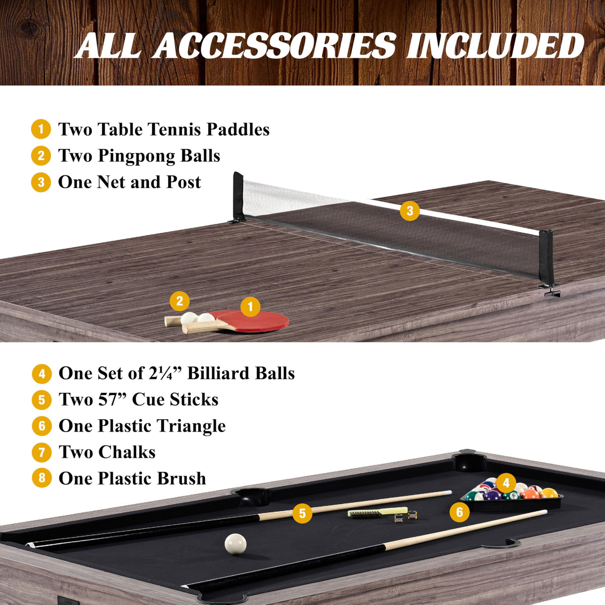 Barrington Billiards Monteray 7’ Drop Pocket Pool Table, 3-in-1 Dining Top & Table Tennis with Game Accessories & Rolling Storage Caddy Barrington Billiards