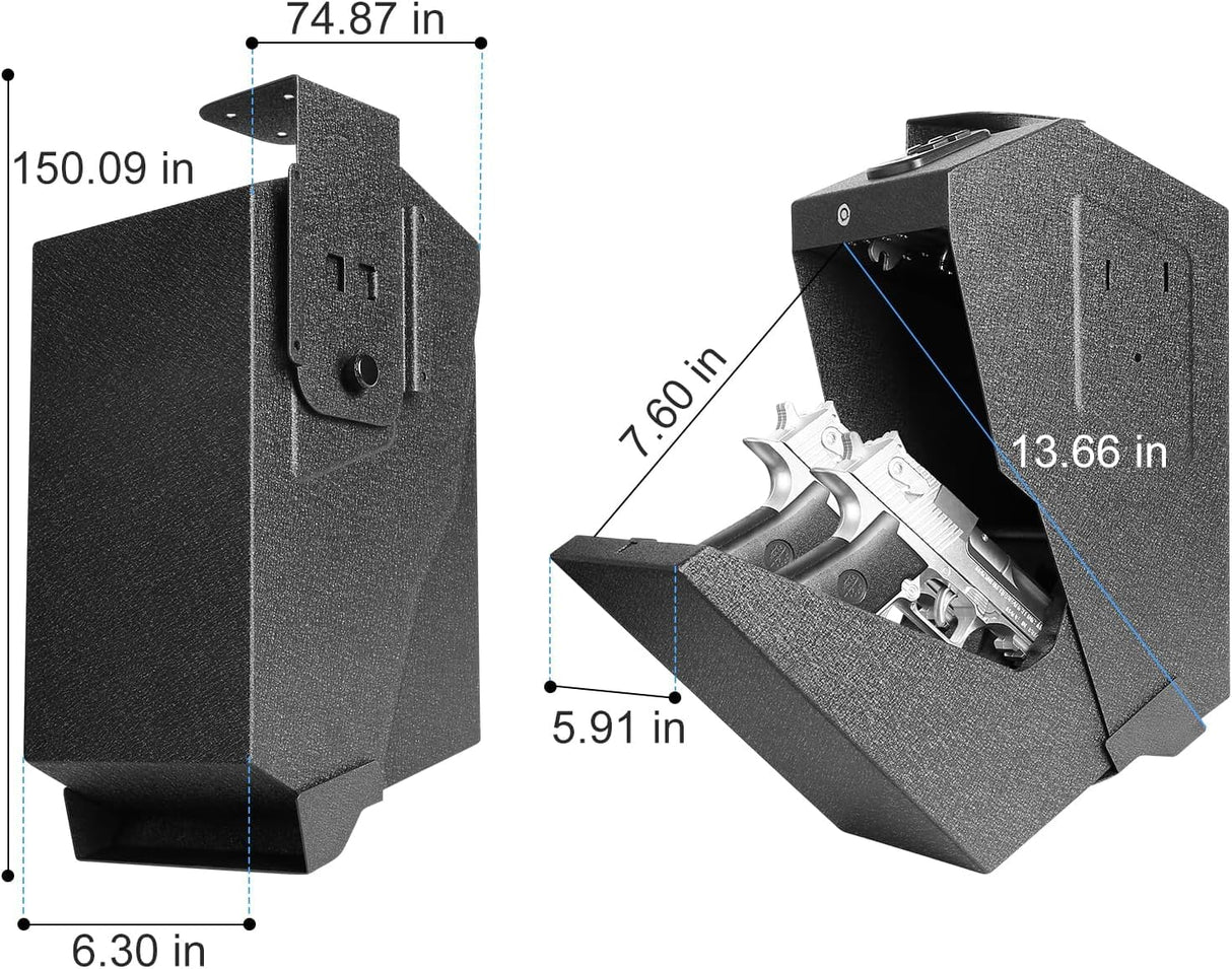 【2 guns capacity】 GUN Safe Biometric Pistol Safe Drop Down Handgun Safe Wall Mounted Double Gun Safe for Handgun with Fingerprint Passcode Key 3 Ways Quick Access Car Gun Safe for Desk,Nightstand EVESKY
