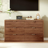 Ieejdn 55.12" Modern Chest of Drawer, 6 Deep Drawers,Clothes Organizer,Large Storage Cabinet for Living Room, Bedroom,Dresser TV Stand, Wood Drawer Organizer for Living Room, Hallway, Saddle