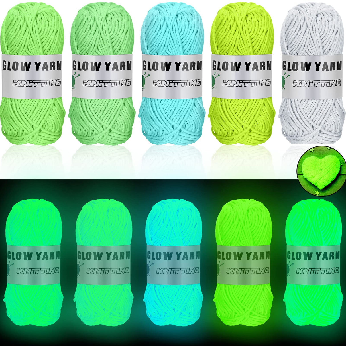 WILLBOND 5 Rolls Glow in The Dark Yarn Luminous Crochet Yarn for Crocheting DIY Knitting Glow Fingering Sewing Supplies for Arts Crafts Sewing Party Supplies, 54.7 yd Per Roll (Classic Colors) WILLBOND