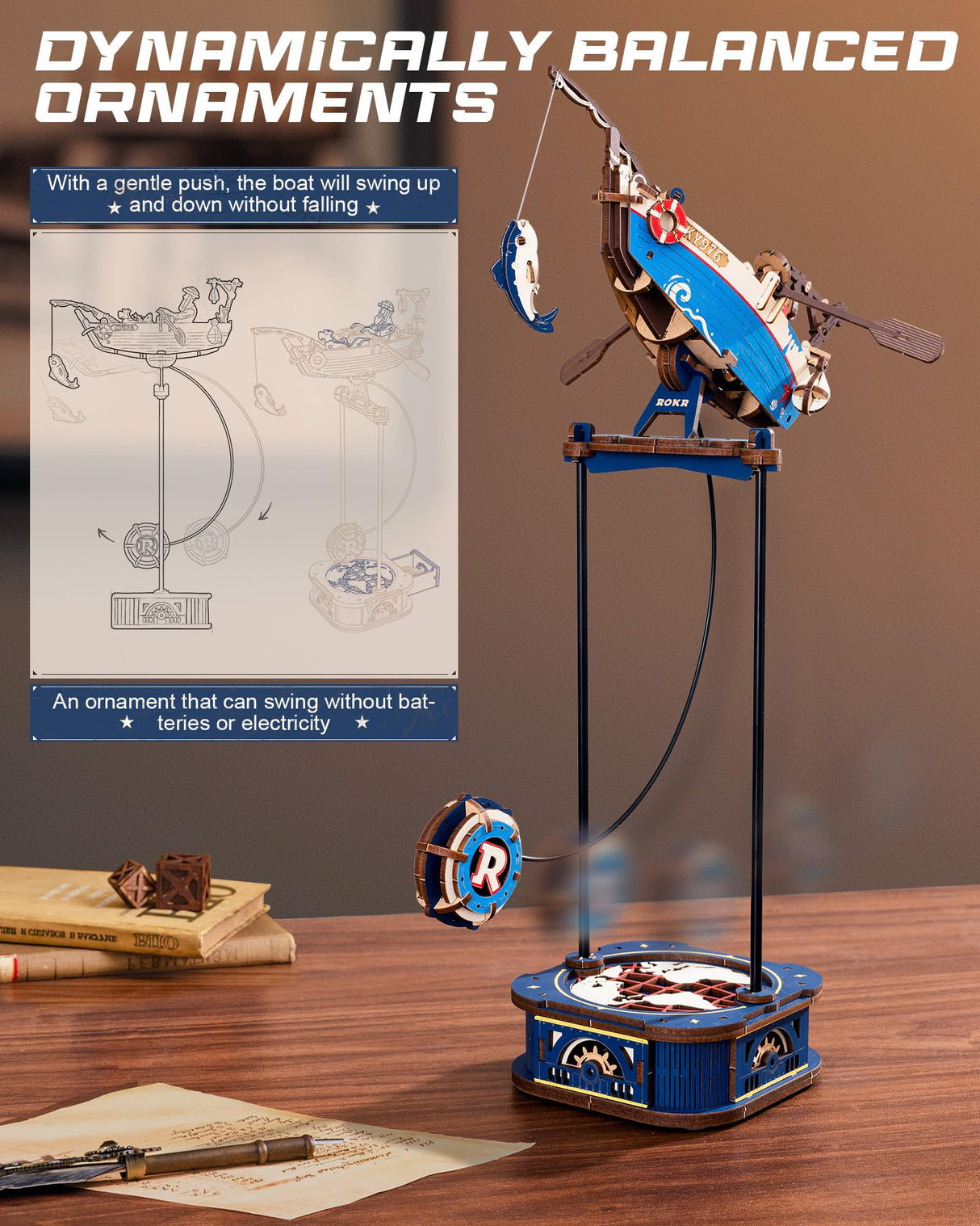 ROKR 3D Wooden Puzzles for Adults,Gravity Swing Ocean Fisher Model kit, 161Piece 3D Puzzles for Adults ROKR