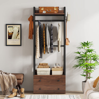 Tribesigns Freestanding Closet Organizer Small Clothes Rack with Drawers and Shelves, Heavy Duty Coat Rack Small Garment Rack Industrial Hall Tree for Entryway, Bedroom - WoodArtSupply