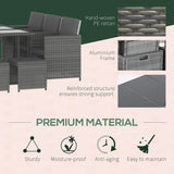 Outsunny 11 Pieces Outdoor Dining Set for 10, Space Saving Wicker Chairs and Glass Table with Cushions and Ottomans, Rattan Conversation Patio Furniture Set for Garden Backyard Deck, Dark Gray Outsunny