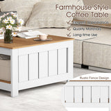 Giantex Farmhouse Coffee Table, 2-Tier Square Center Table for Living Room with Fence Design & Open Storage Shelf, Wood Living Room Tables for Small Spaces, Apartment, Natural & White Giantex