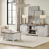 WAMPAT Farmhouse TV Stand and Coffee Table Set of 2,Modern Entertainment Center for TVs Up to 75'', Square Wood Center Table with Gas Struts Lift-Top for Living Room,White WAMPAT