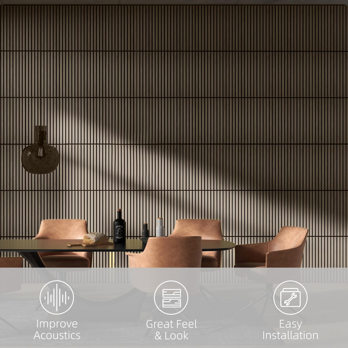 HOMCOM 4 Pack 3D Faux Wood Wall Panels, 24" x 24" Sound Absorbing Acoustic Panels, Wood Slat Wall Panels for Interior Wall Decor, Ceiling, Walnut HOMCOM