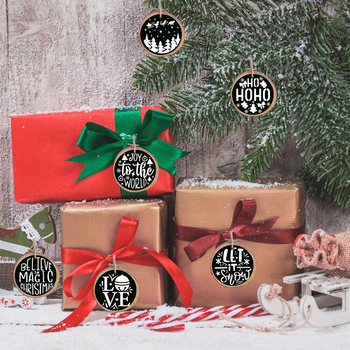 60pcs Christmas Stencils for Painting on Wood 3 Inch Small Nativity Ornament Reusable Holiday Xmas Drawing Stencil Templates for Wood DIY Crafts Card Paper Gift Home (Christmas Word) Hosomono