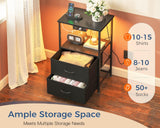 Casaottima Night Stand with Charging Station and LED Lights, End Table for Bedroom with 2 Fabric Drawers, Small Nightstand with Storage Shelf, Bed Side Bedside Table, Black Casaottima