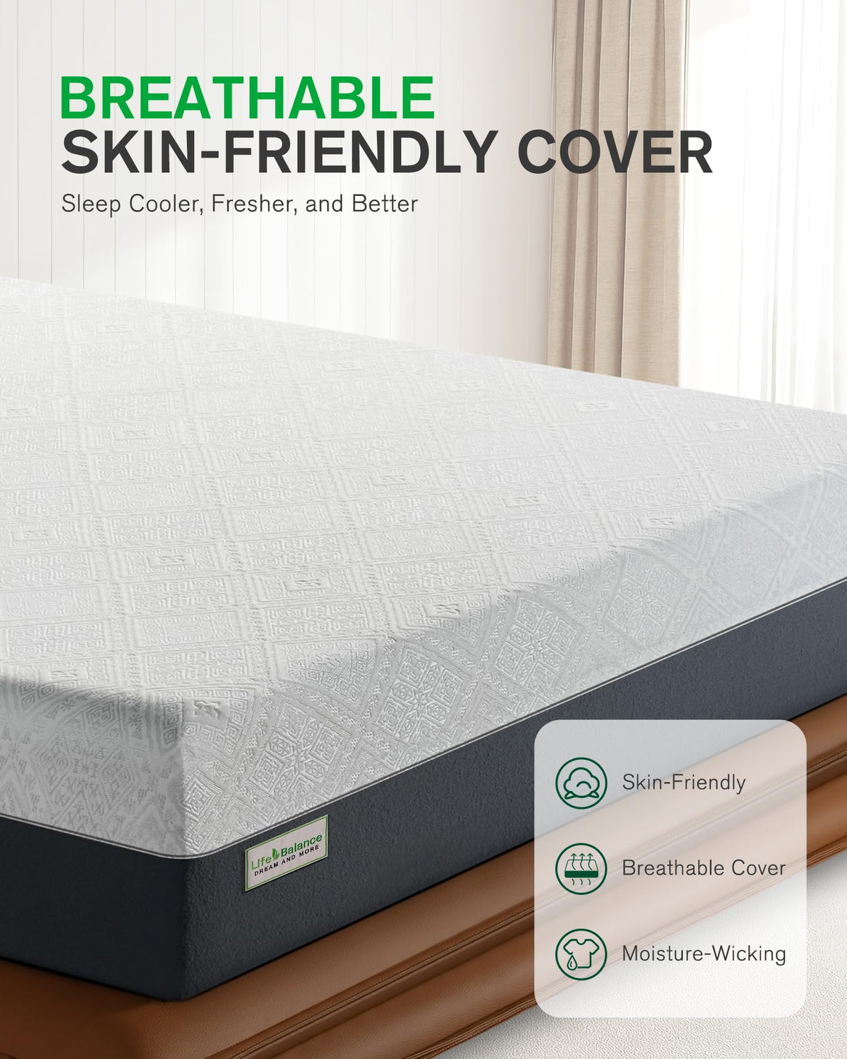 Life Balance Queen Size Mattress, 10 Inch Cooling-Gel Memory Foam Mattress Made in USA, CertiPUR-US Certified Mattresses in a Box, Medium Firm, Pressure Relief, Motion Isolation, CY-10-Q-V Life Balance