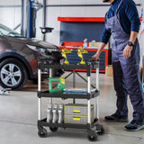 YITAHOME Folding Utility Service Cart, 350LBS 3 Tier Foldable Cart with Wheels Collapsible Cart on Wheels with 360°Swivel Wheels (2 with Brakes), Portable Cart for Home Garage Restaurant Office YITAHOME