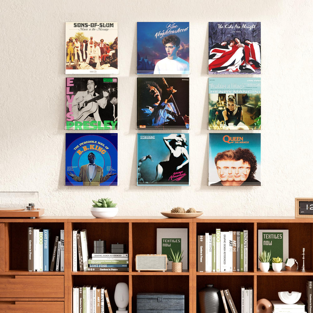 upsimples 6 Pack Clear Acrylic Shelves, 12" Nursery Bookshelves for Wall, Floating Bookshelf for Kids Baby, Vinyl Display, Record Holder, Magazine Rack, Picture Ledge Shelf upsimples