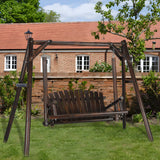 EPICOZY 2-Seat Porch Swing, Wooden Log Patio Swing Chair Bench with Stand, Rustic Hardwood Swing Chair with Curved Back, Wood Seating Porch Swings for Outside Yard, Garden, Deck, Poolside, Carbonized EPICOZY